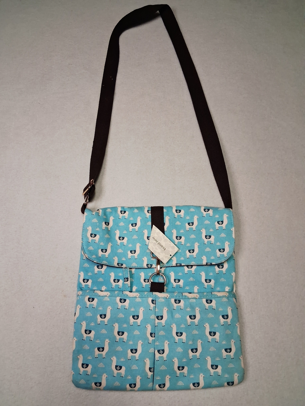 Blue Alpaca-Print Crossbody Bag with Adjustable Strap